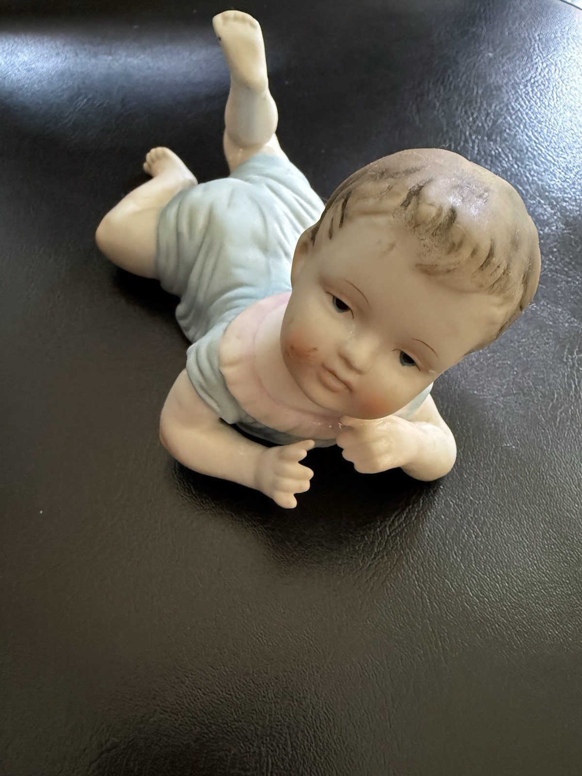 VTG Bisque Piano Baby Figurine Lying Down Prone Pose Hand Painted Made In Japan