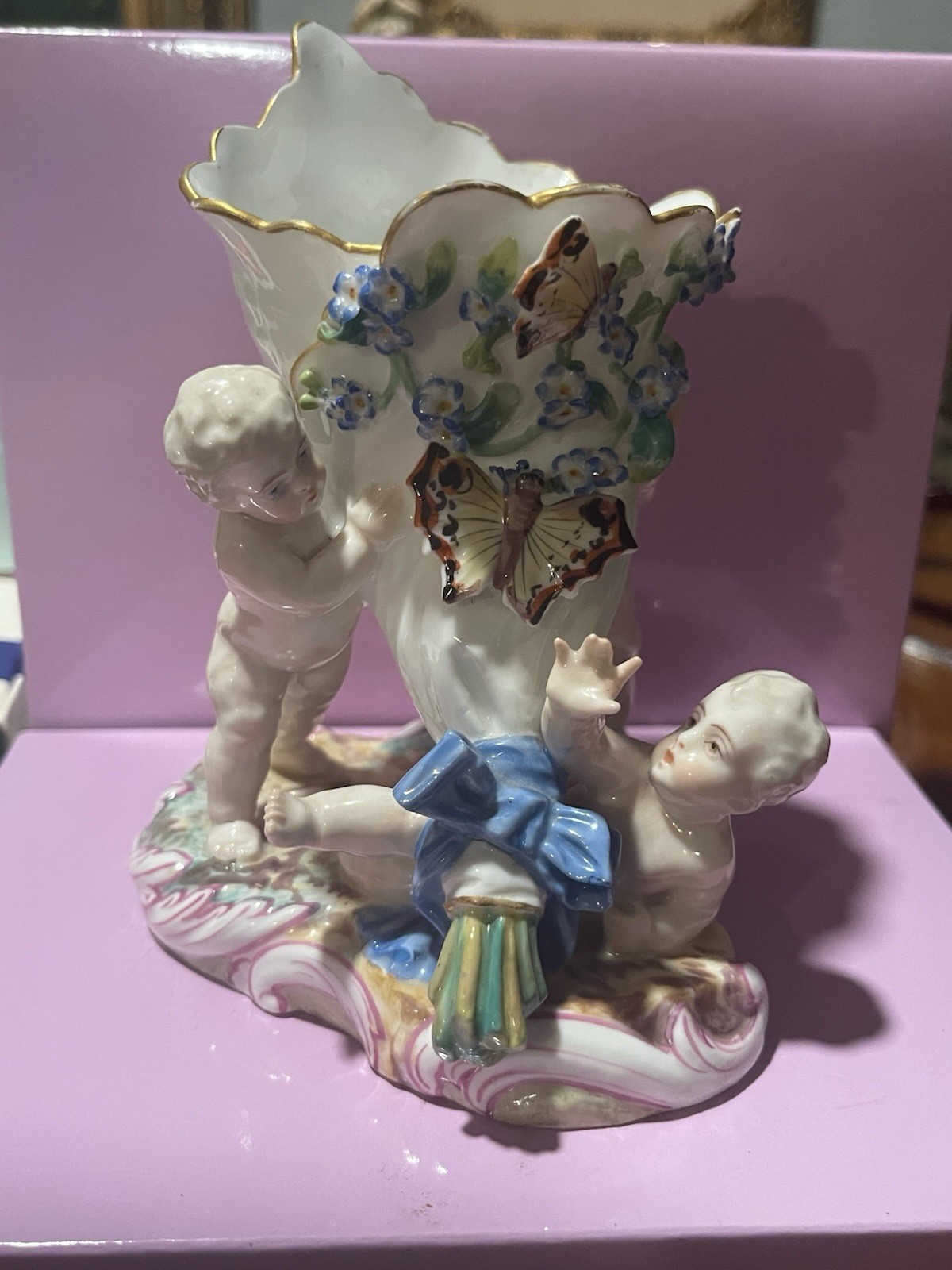 Vion et Baury Antique Bisque Porcelain Cherubs Putti Boys Cornucopia 100% MINT