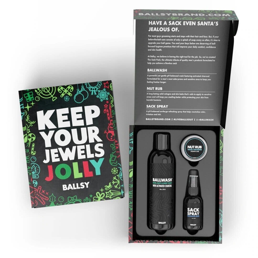 Ballsy Sack Pack Jolly Jewels Men’s Gift Set Ocean & Air Ballwash Nut Rub Sack