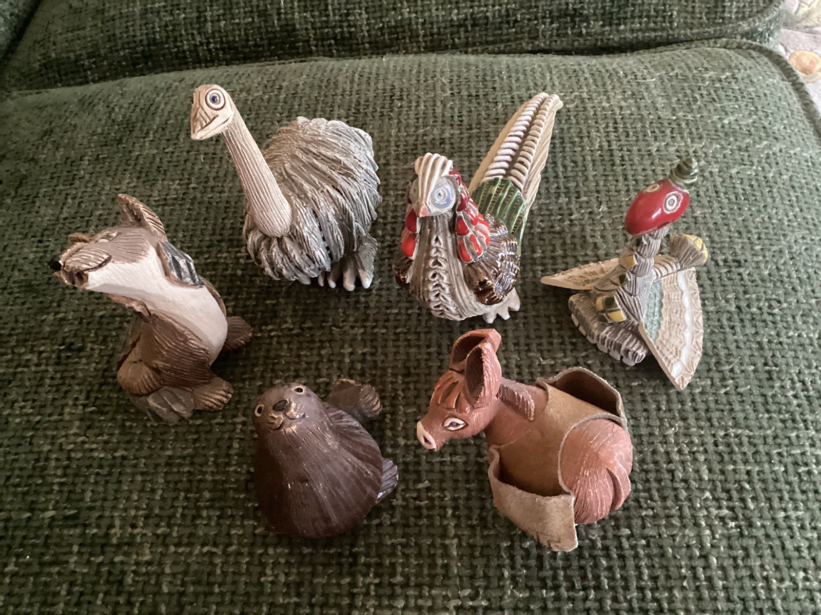 Artesania Rinconada Lot Of 6 Figurines High Turkey Ostrich, Donkey Wolf Ostrich