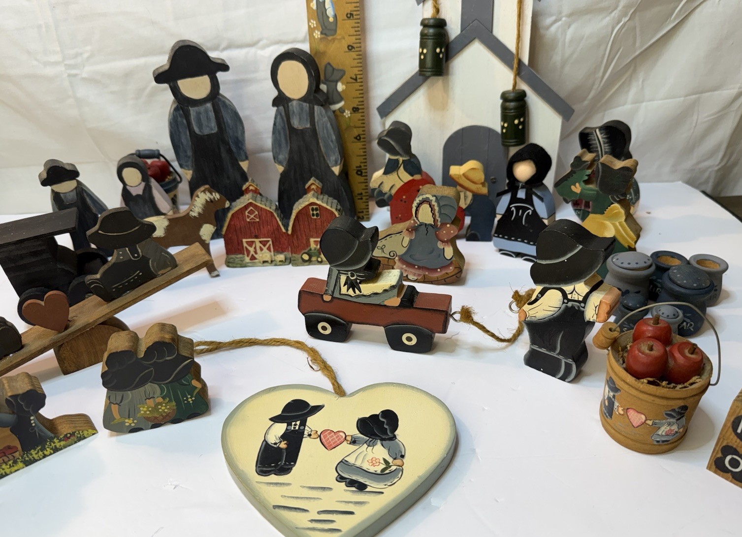 Lot Amish Country Folk Art Wood Decor Shelf Sitters Ornaments Handmade