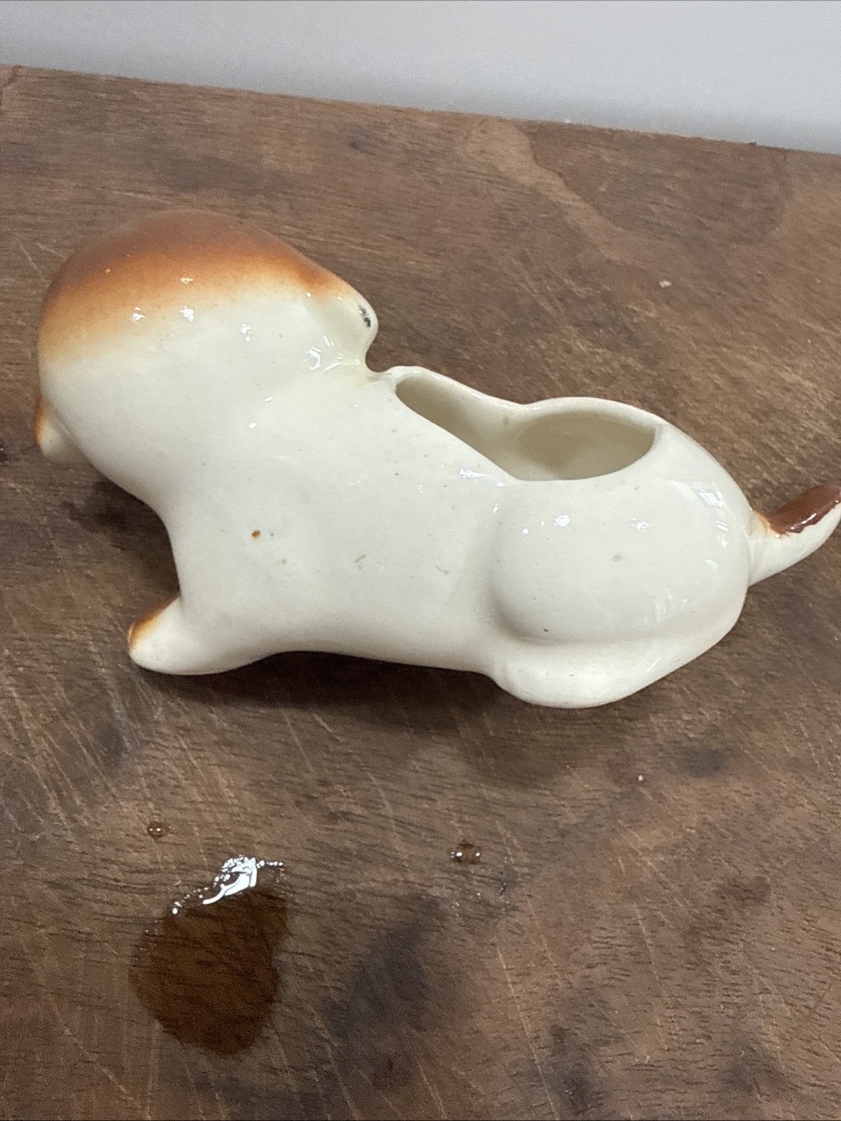 Vintage Ceramic String Holder In Shape Of Dog W 3.5” Approximately And 2” Tall