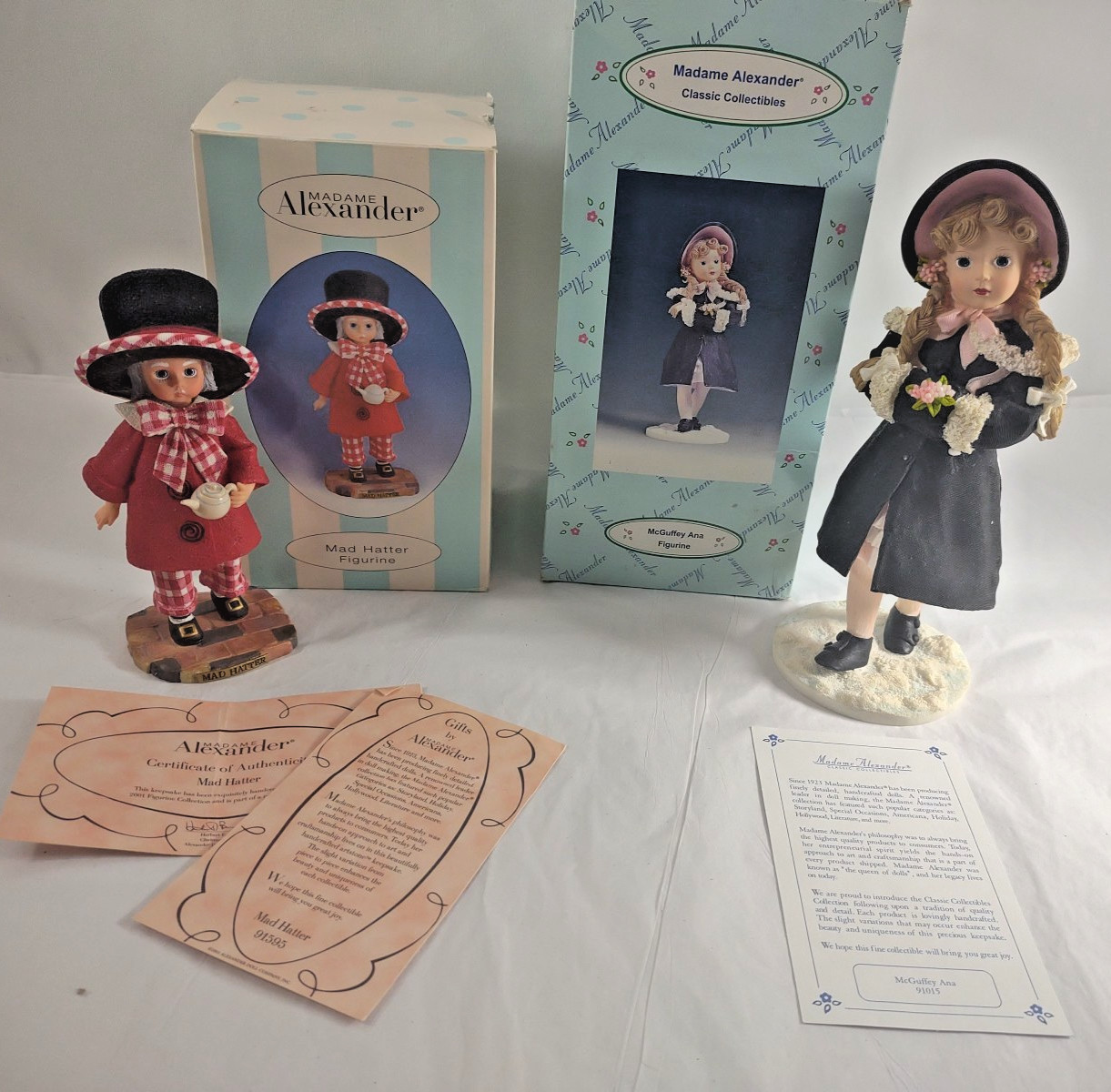 Lot of 2 Madame Alexander Classic Collectibles Ana McGuffey/Mad Hatter Figurine