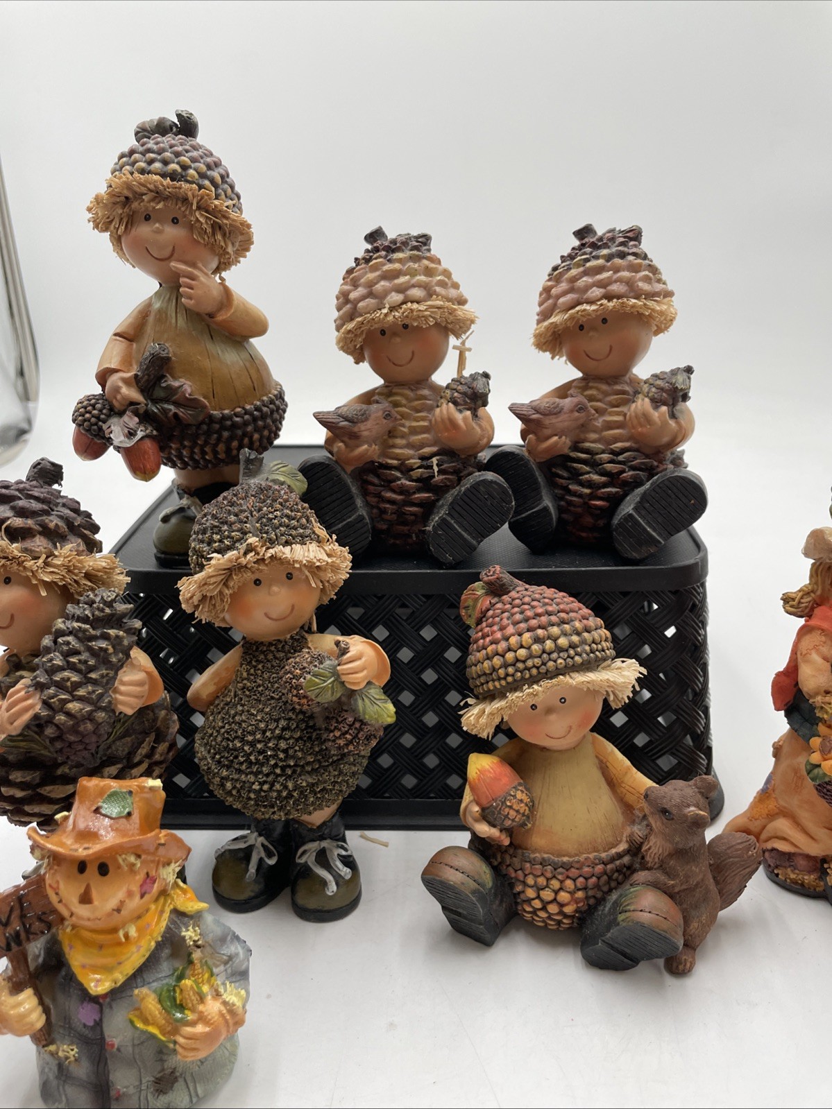 Mixed Lot 13 Autumn Resin Figurines Scarecrows & Forest Pinecone Gnomes