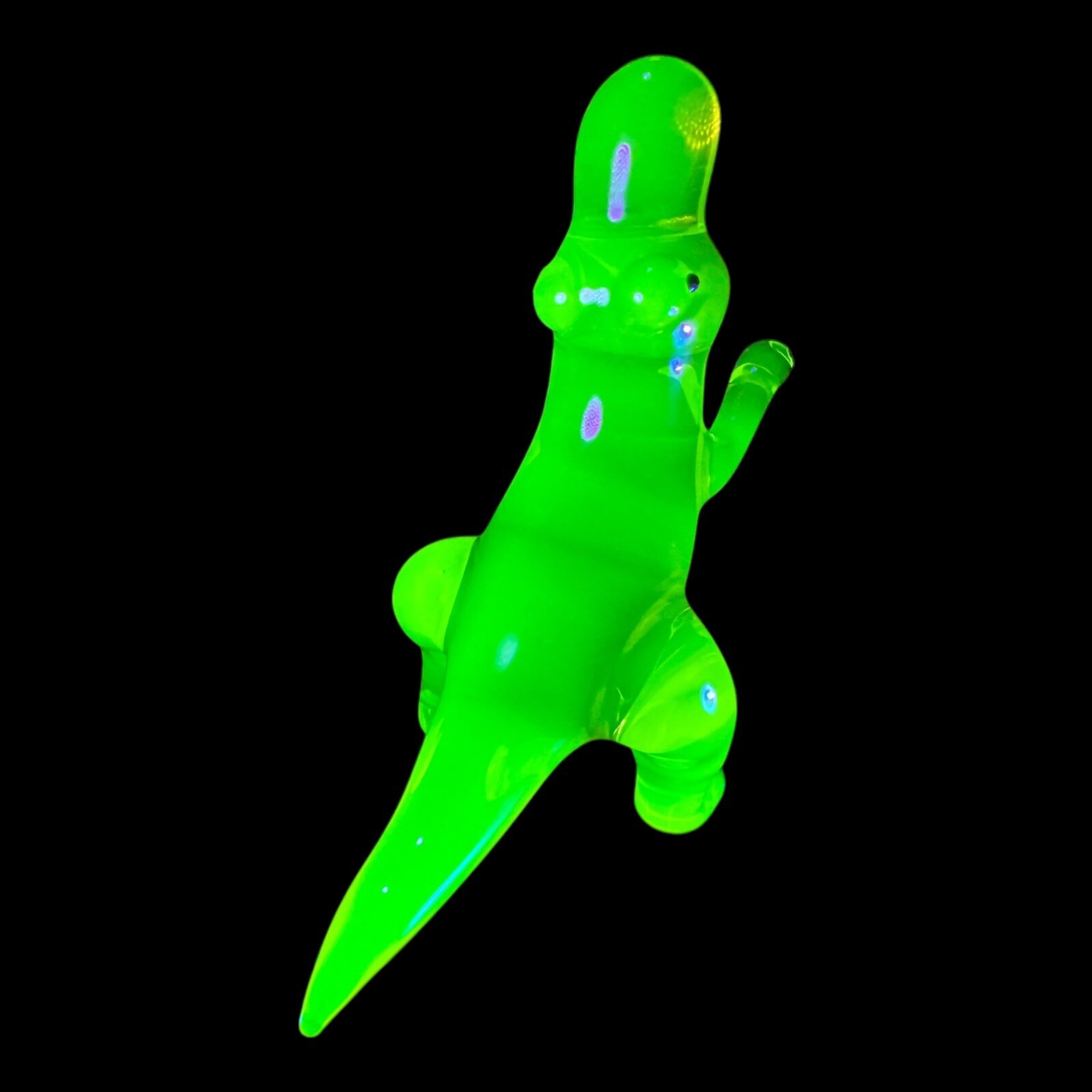Uranium Glass T Rex Dinosaur Hand Made Custom Piece Lamp Work Glows Vaseline