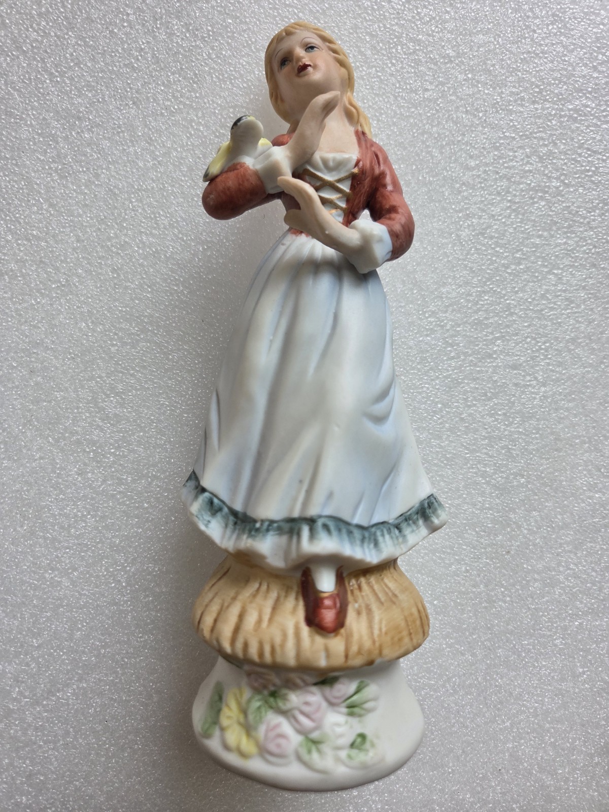 Victorian Porcelain Lady with Bird Figurine Detailed Decor