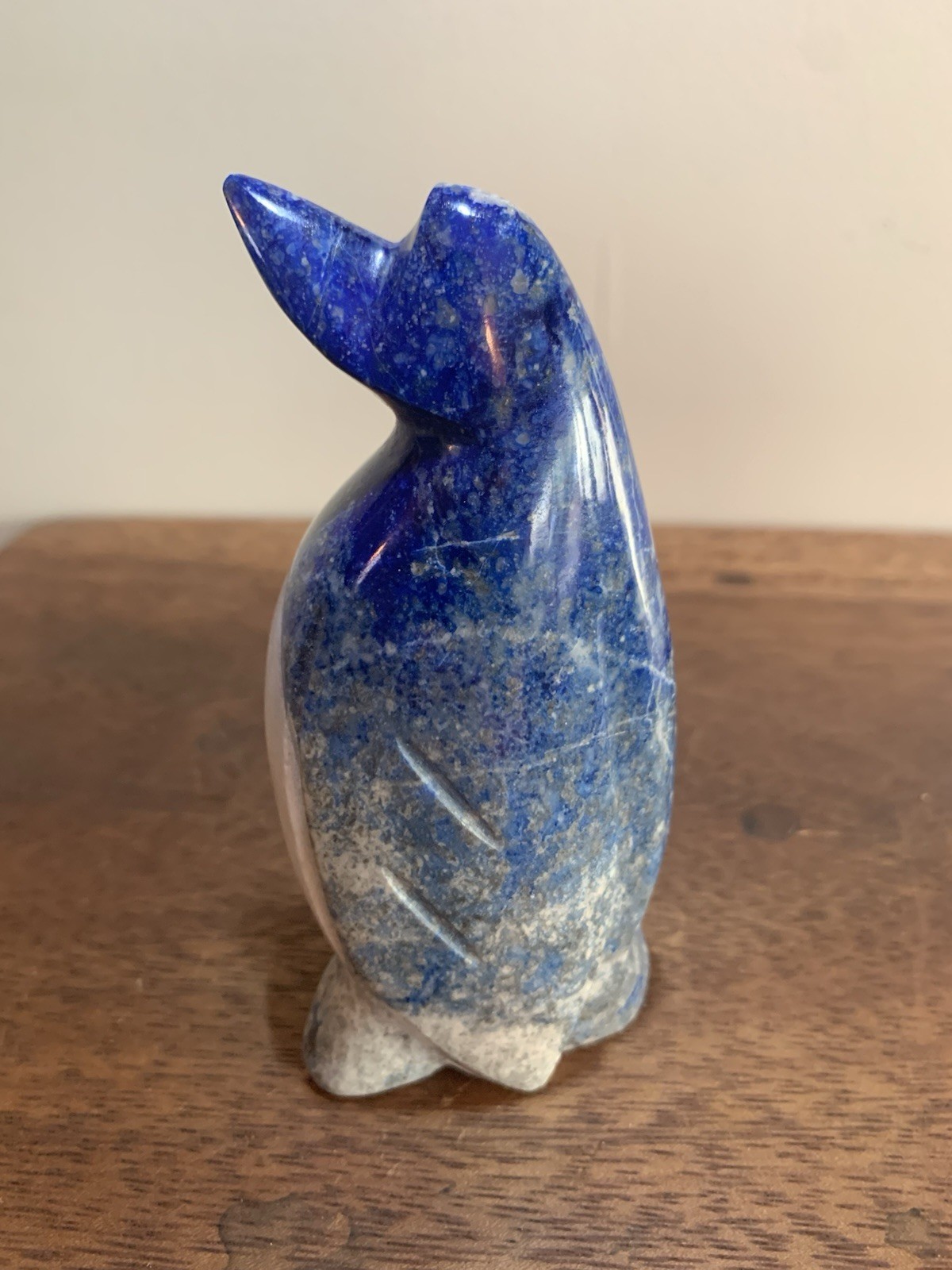Lapis Lazuli Carved Penguin W/ White Marble Belly, 4” Chile, Vintage