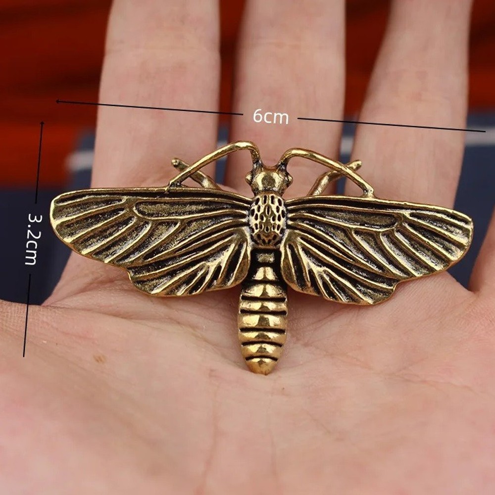 Brass Moth Insect Figurine Small Animal Statue Table Office Home Decoration Toy