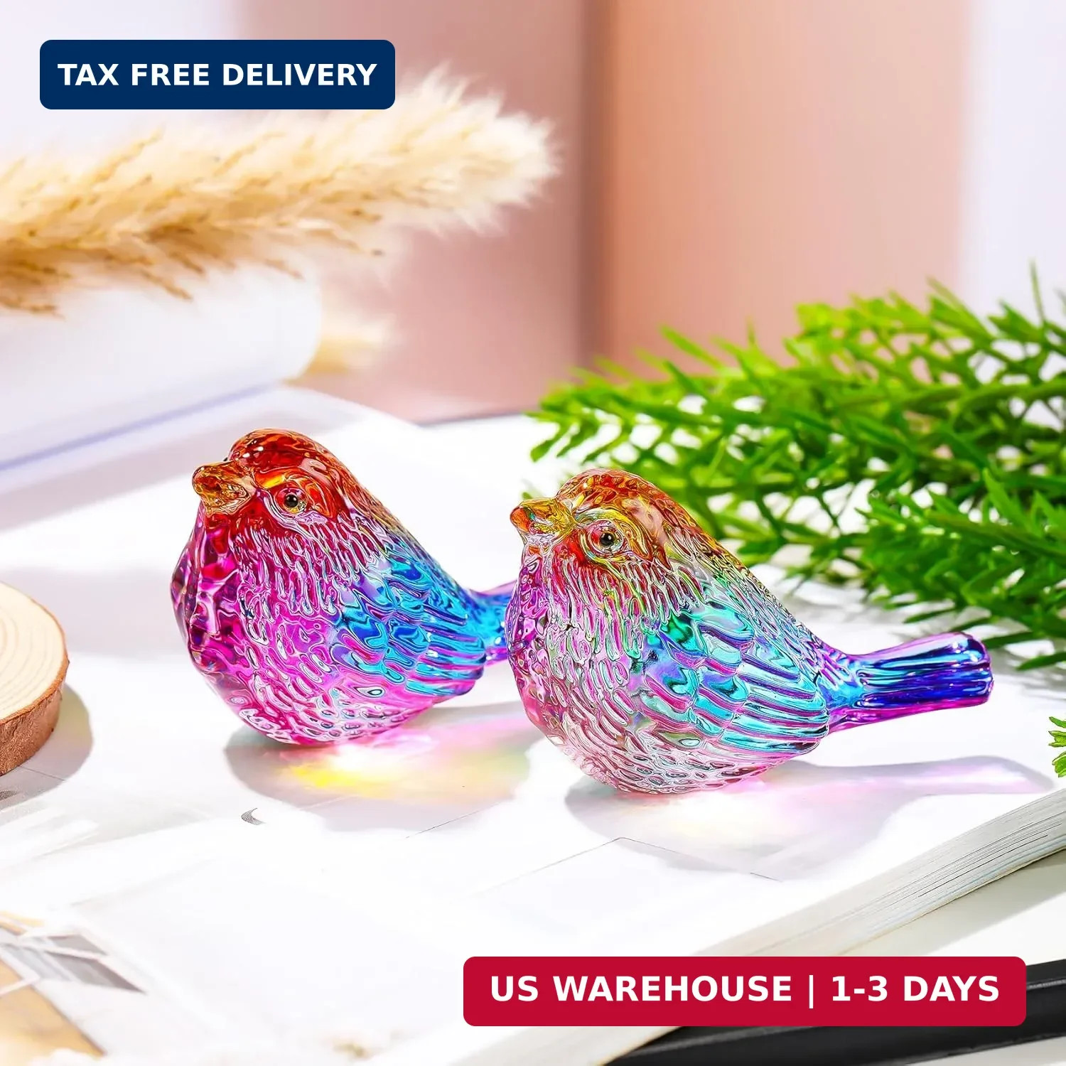 YWHL 2Pcs Colorful Crystal Birds Figurines Handmade Bird Gifts for Women Men Bir