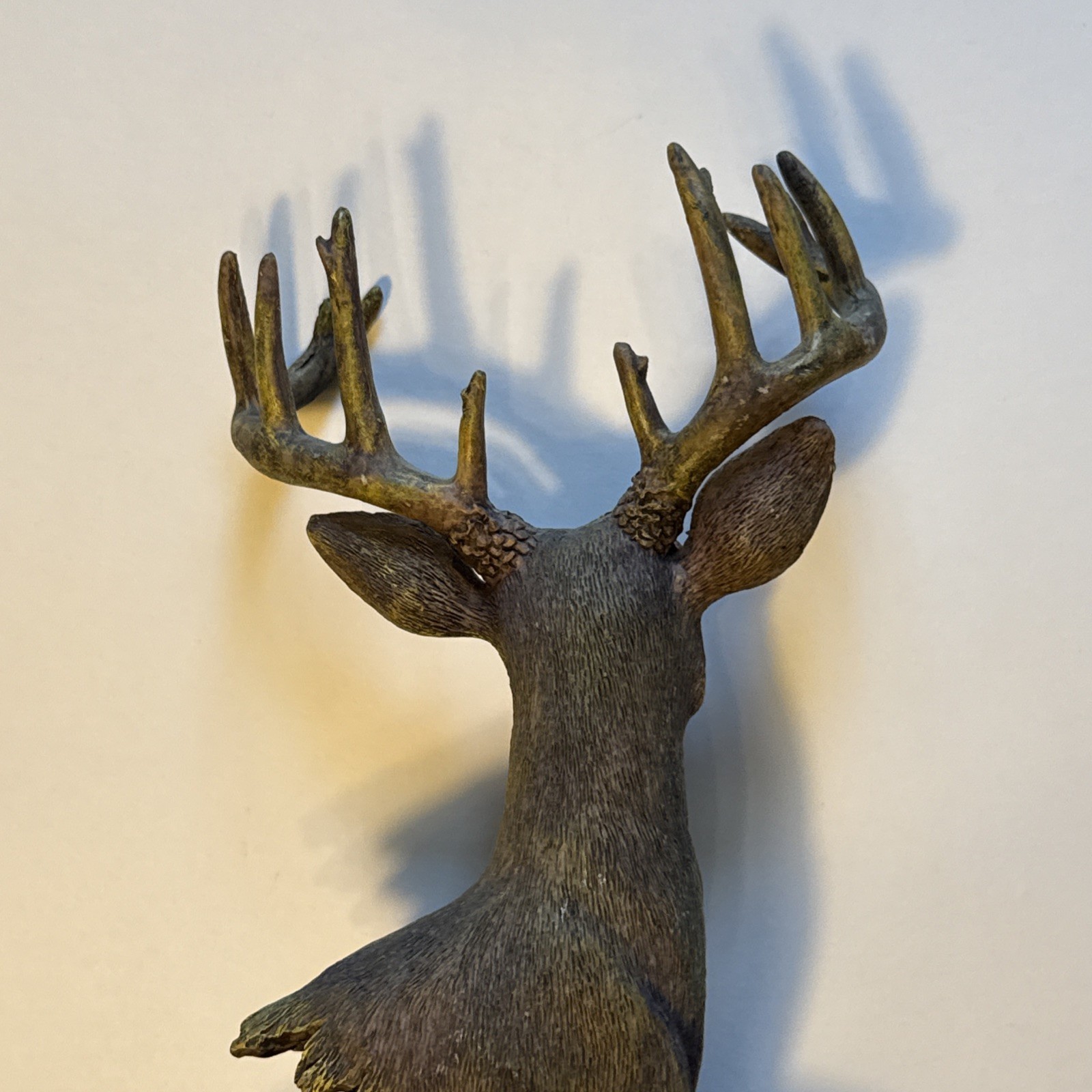 Vintage Deer Buck Bust Figurine Statue Faux Bronze Resin Wood Base Lodge 9.5″