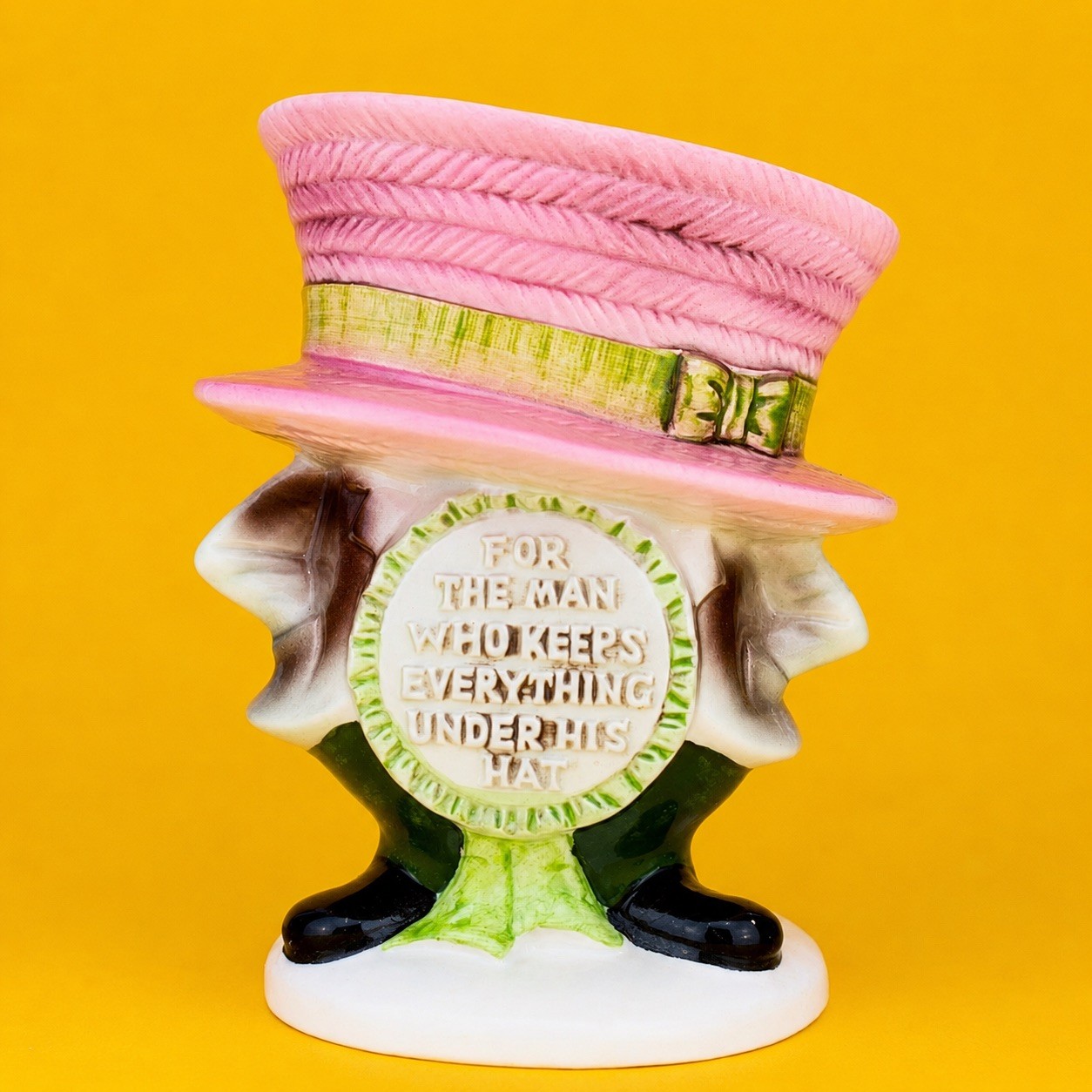 Vtg Ceramic Planter For The Man Who Keeps Everything Under His Hat Top Figurine
