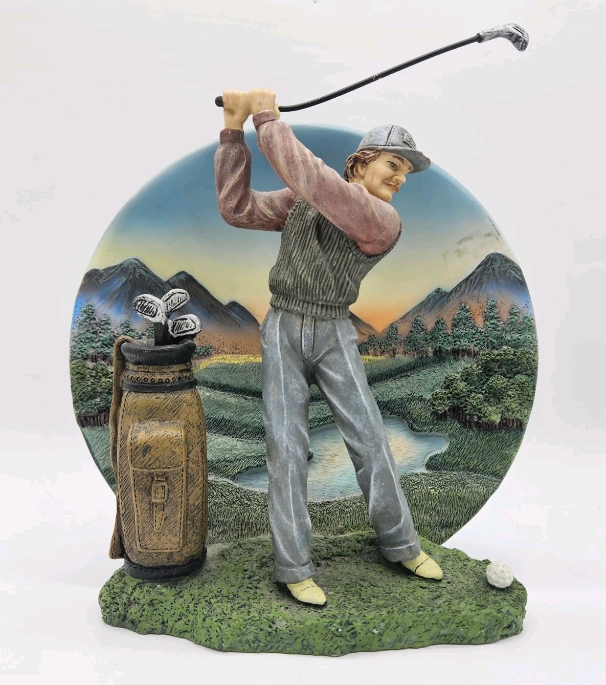 Vintage OGA Golfer Figurine – Classic Golf Scene w/ Mountains – Resin Decor