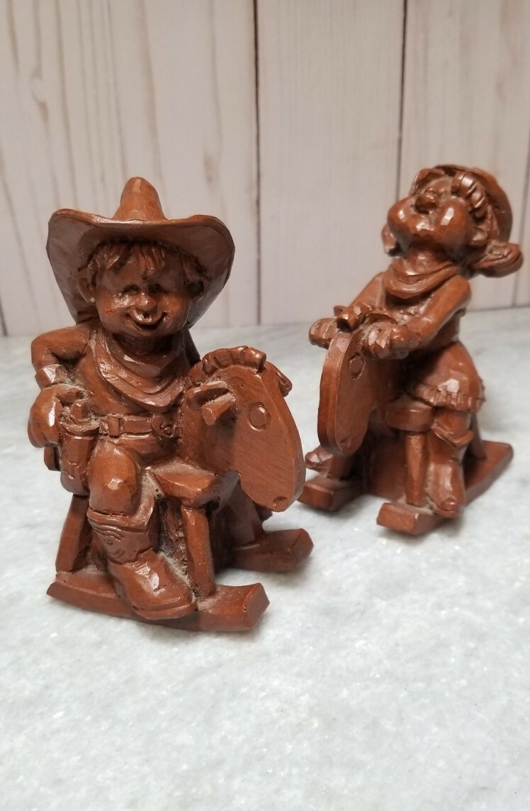 Wetherbee ’97 Cowboy & Cowgirl On Rocking Horses 4.25in Resin Red Mill MFG D4