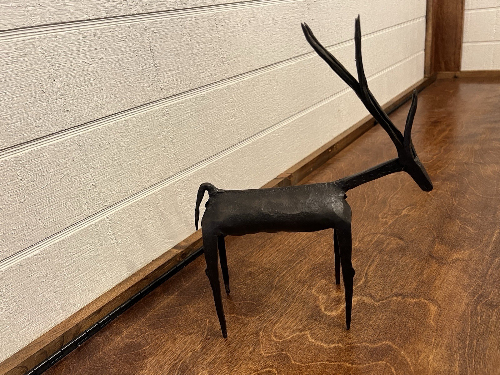 Pair Of Brutalist Wrought Iron Deer Figures Rustic Primitive Decor