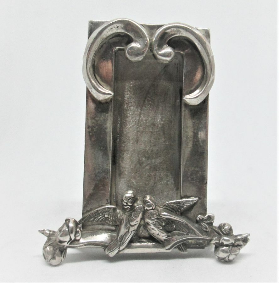 Handmade sterling Silver Miniature Doves Frame sculpture 2 doves on flower nest