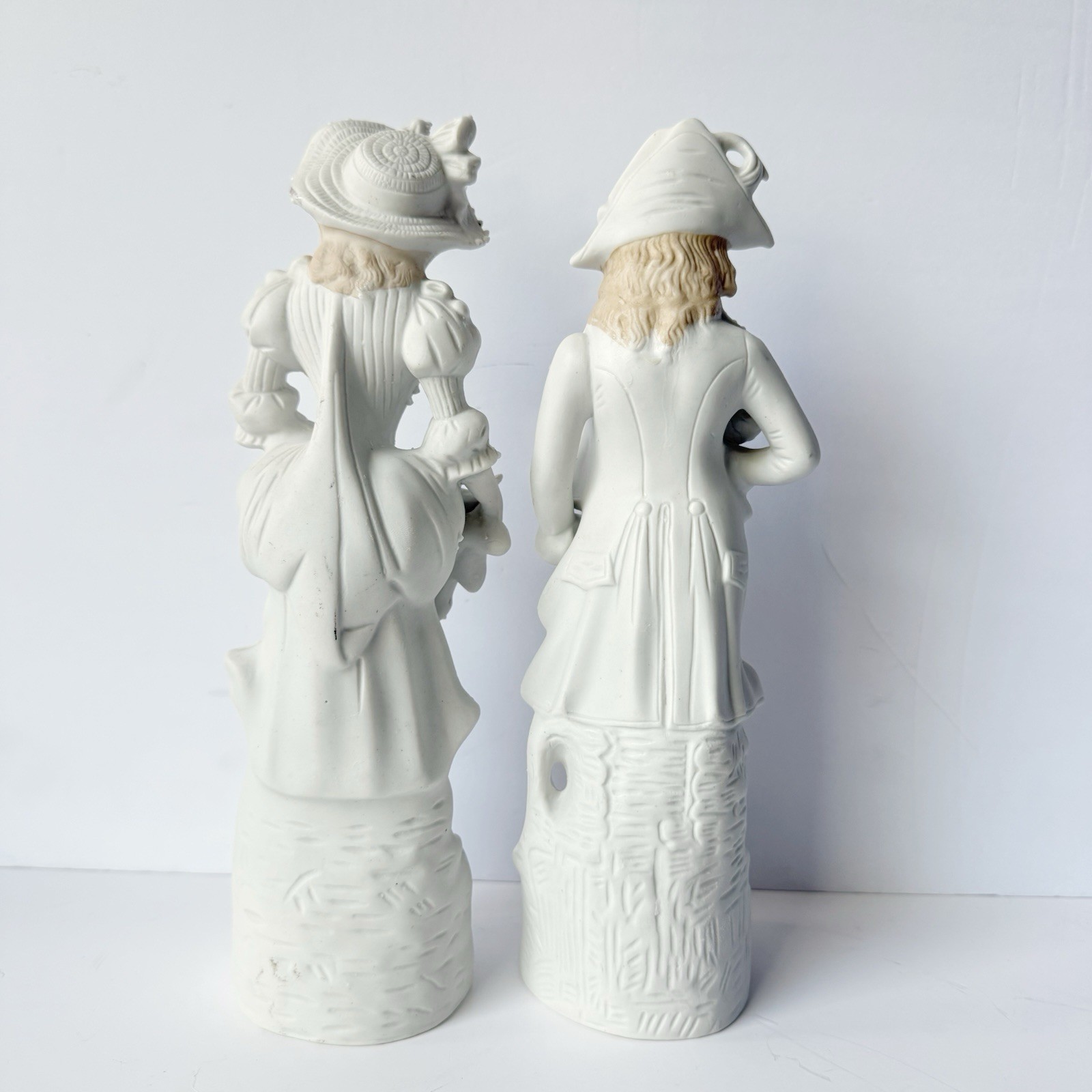 Vintage Pair of Rococo Baroque Couple Figurines Doves White Bisque Porcelain 12”