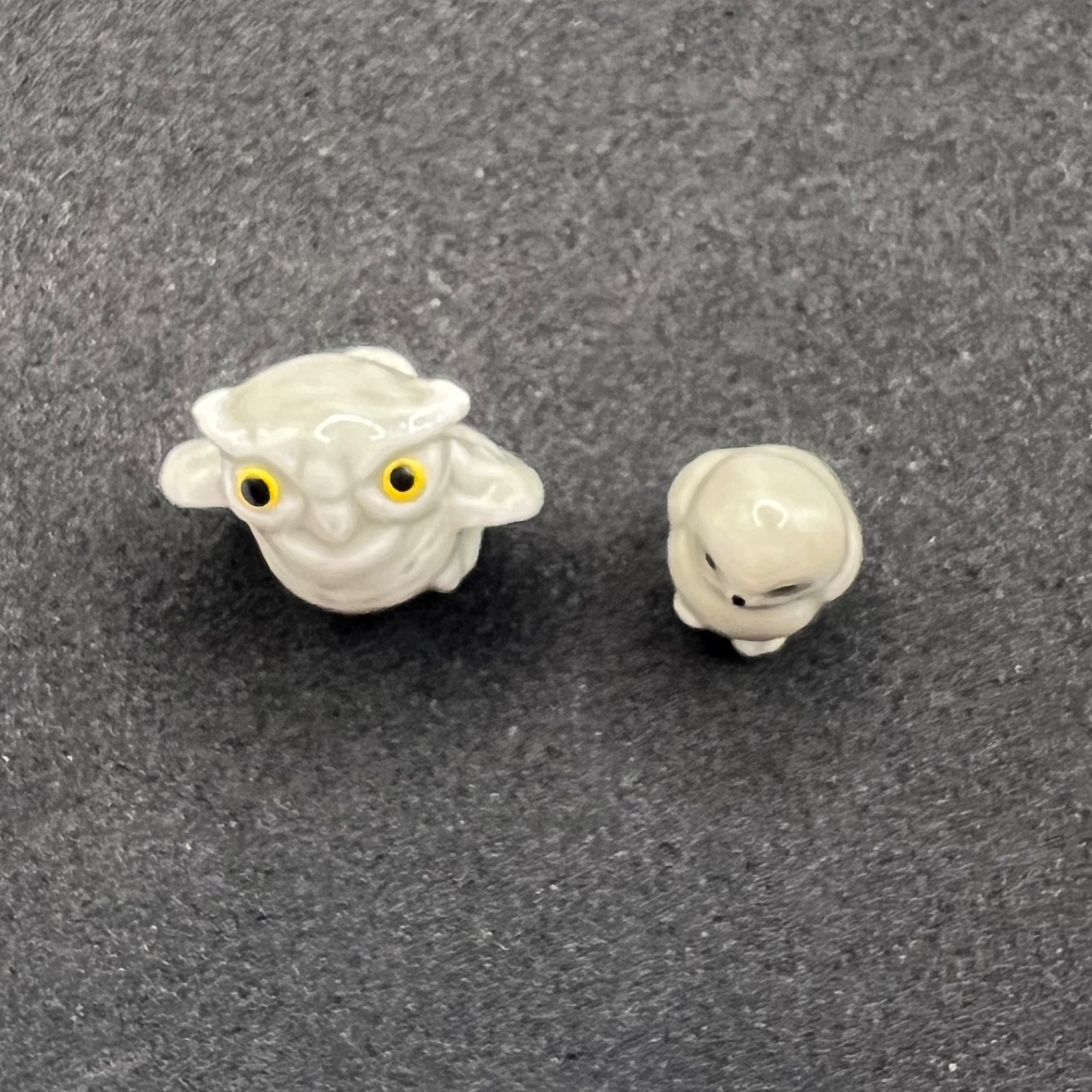 Mid Century Bone China Owl Figurine Pair Vintage Japan Miniature Bird Sticker