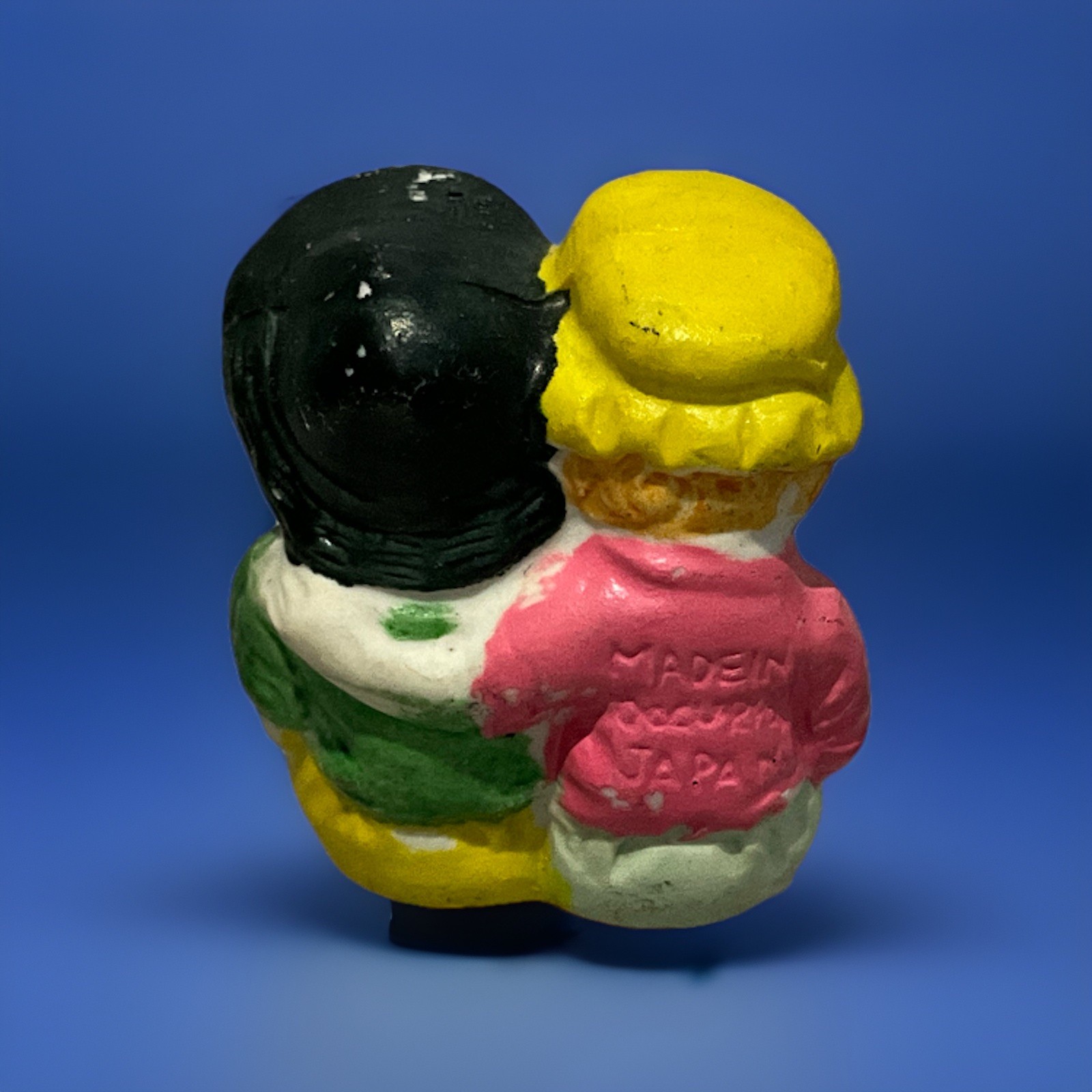 Ceramic Bisque Shelf Sitter Couple Figurine Original Wooden Block Occupied Japan