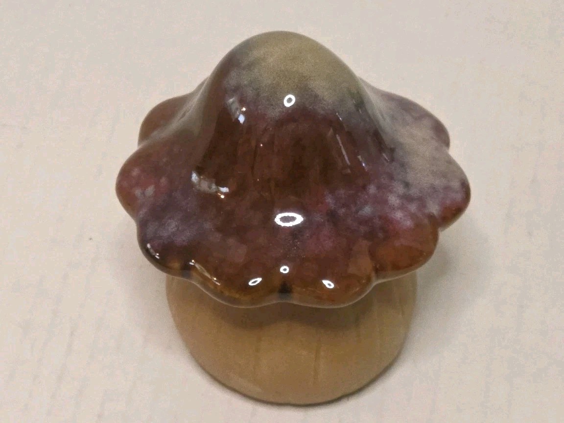 3 Glazed Ceramic Mushrooms 5″ x 3″ Drip Pottery Garden Statues Fungi Decor