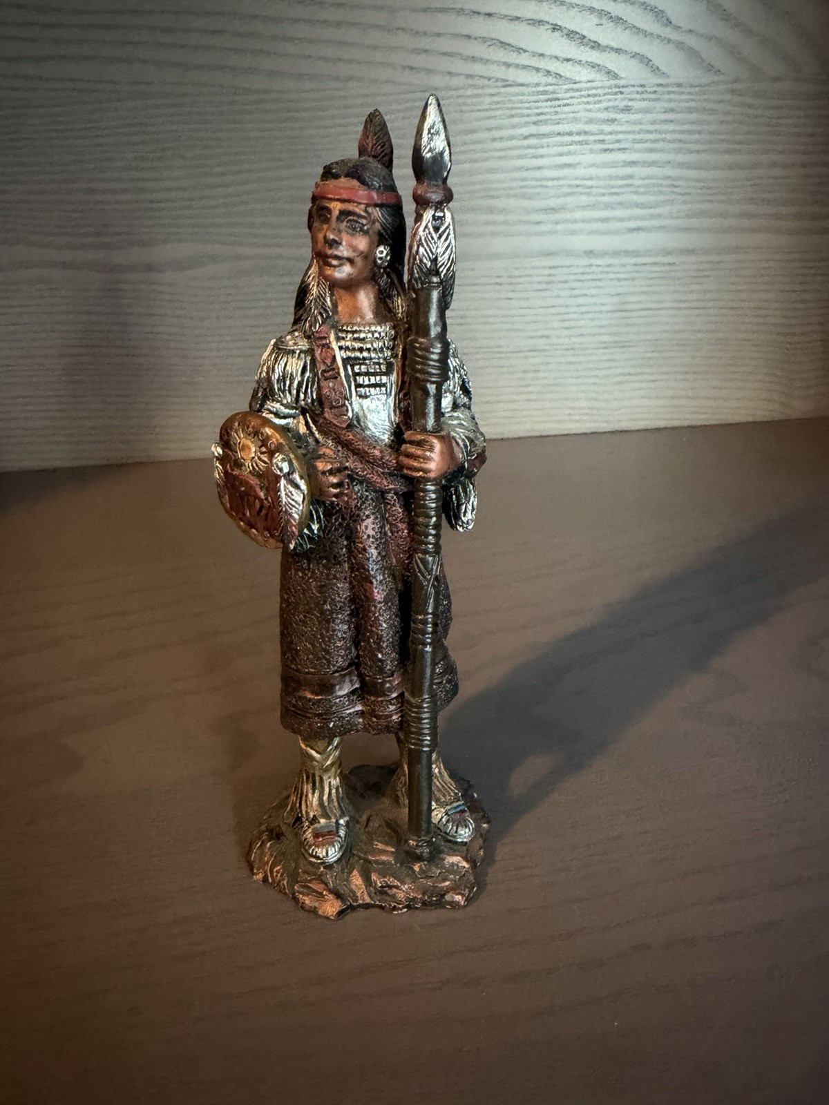 Young’s Inc Resin Native American Warrior Figurine w/ Spear & Shield