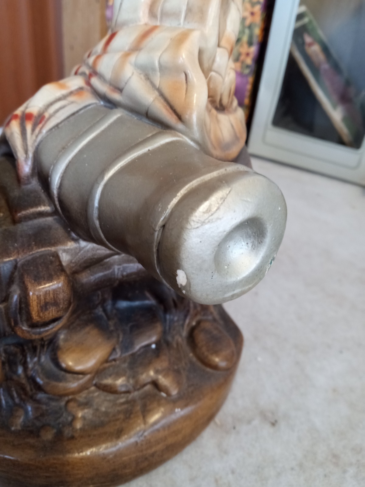 Rare Vintage Patriotic Betsy Ross Flag and Cannon Chalkware Statue Ceramic