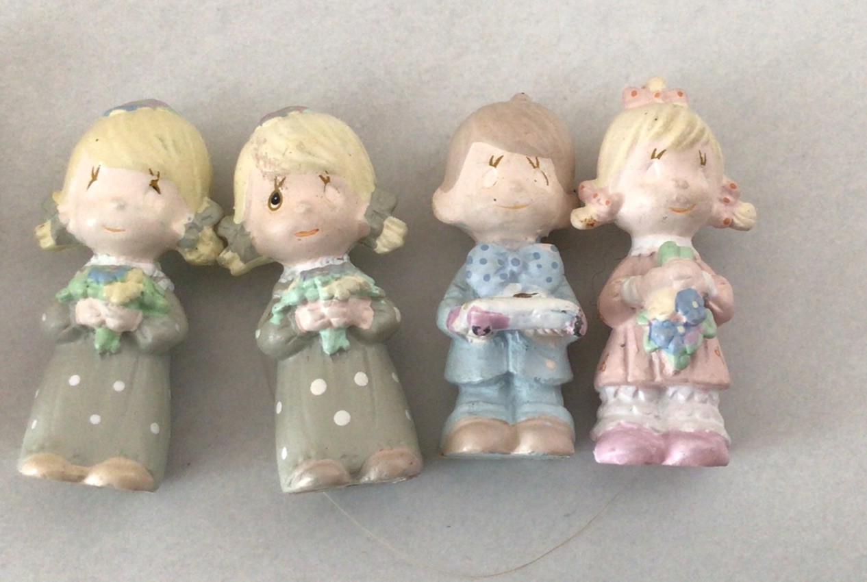 Vintage Precious Moments “1988-1989” Miniature Painted Pewter Bridal Set Wedding