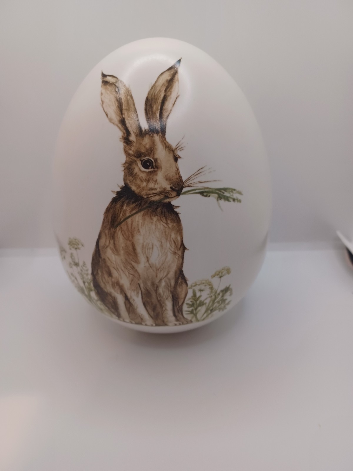 Pier 1 Ceramic Egg w/ Bunny Rabbit Both Sides 5″ Easter Spring