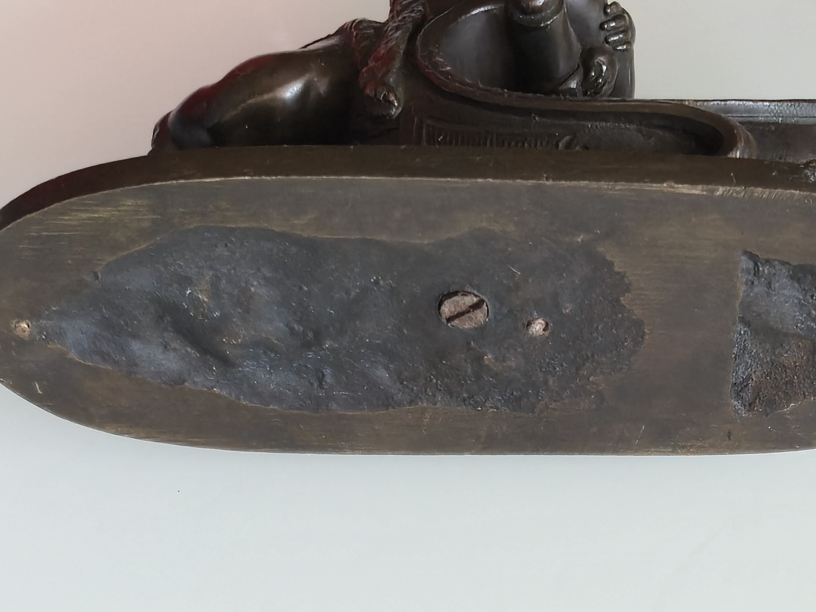 Antique Circa 1880s Bronze Figure, Putti Wearing Pelt & Ice SkatesOn A Sled OOAK