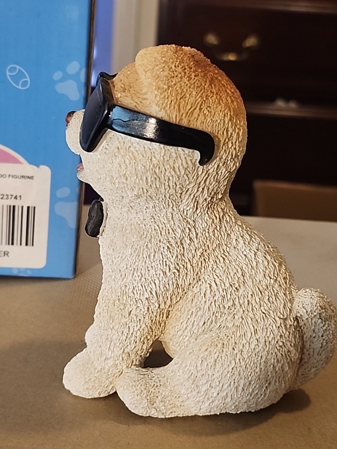 PT Boo Wearing Sunglasses & Bowtie Hand Painted Resin Dog Figurine Statue