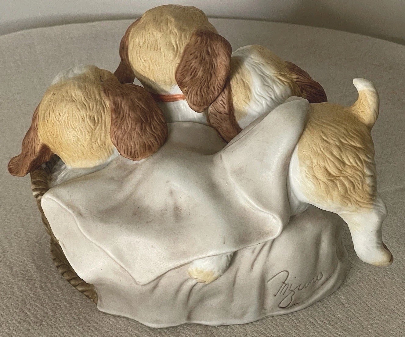 Vintage Homco 1990 Puppies In Basket Figurine Masterpiece Porcelain Dog Decor