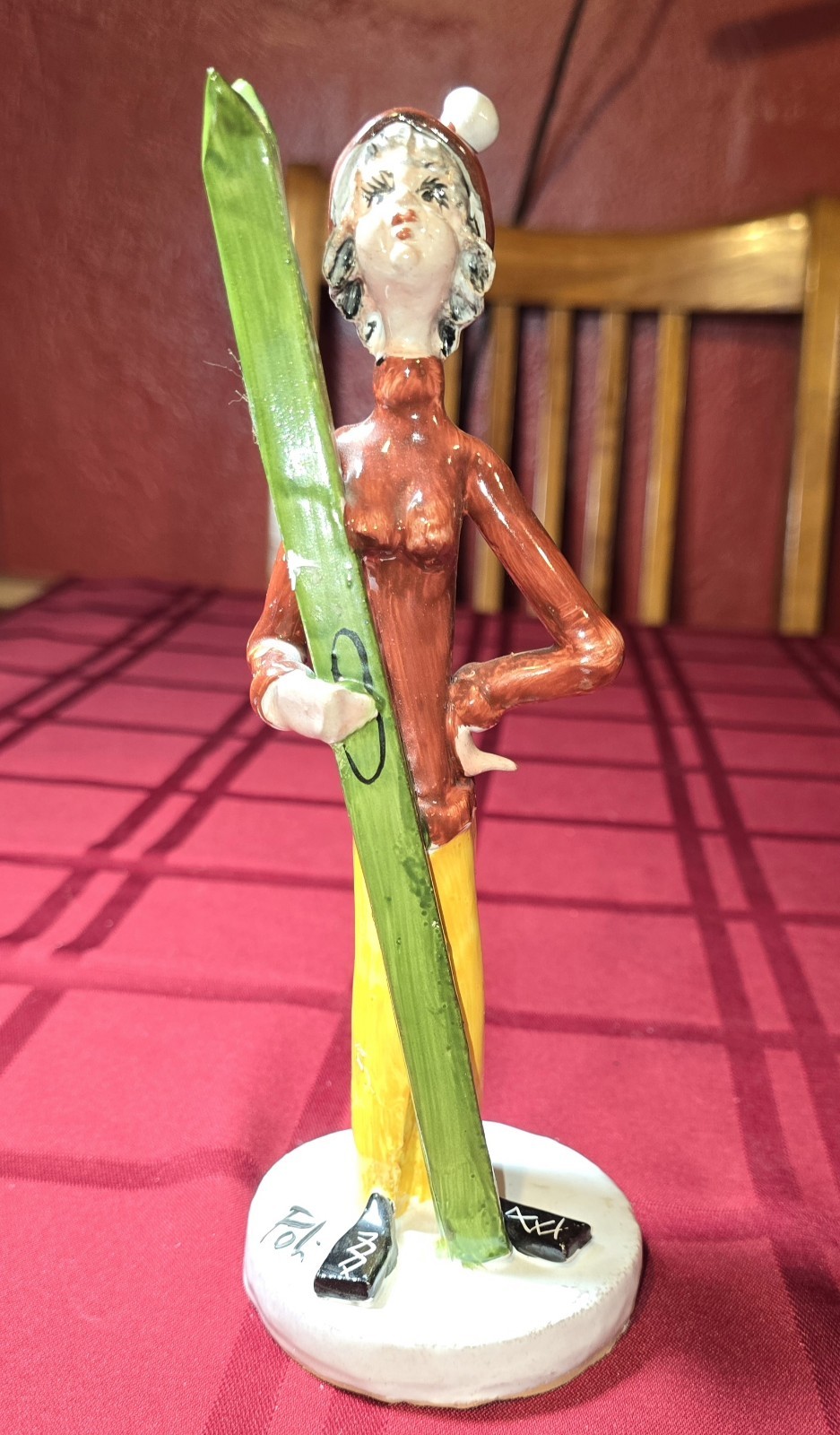 Vintage Poli Cesare Ceramic Female Skiier Rare Signed Made in Italy