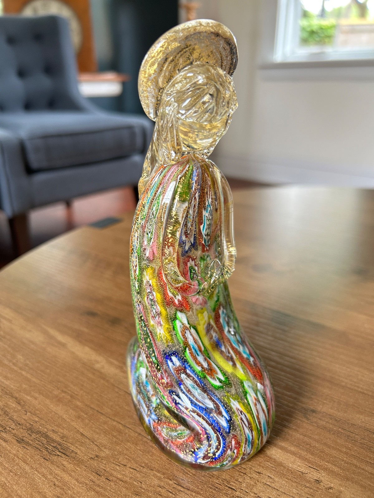 7″ Murano Glass Kneeling Angel with Gold Accents, Preowned