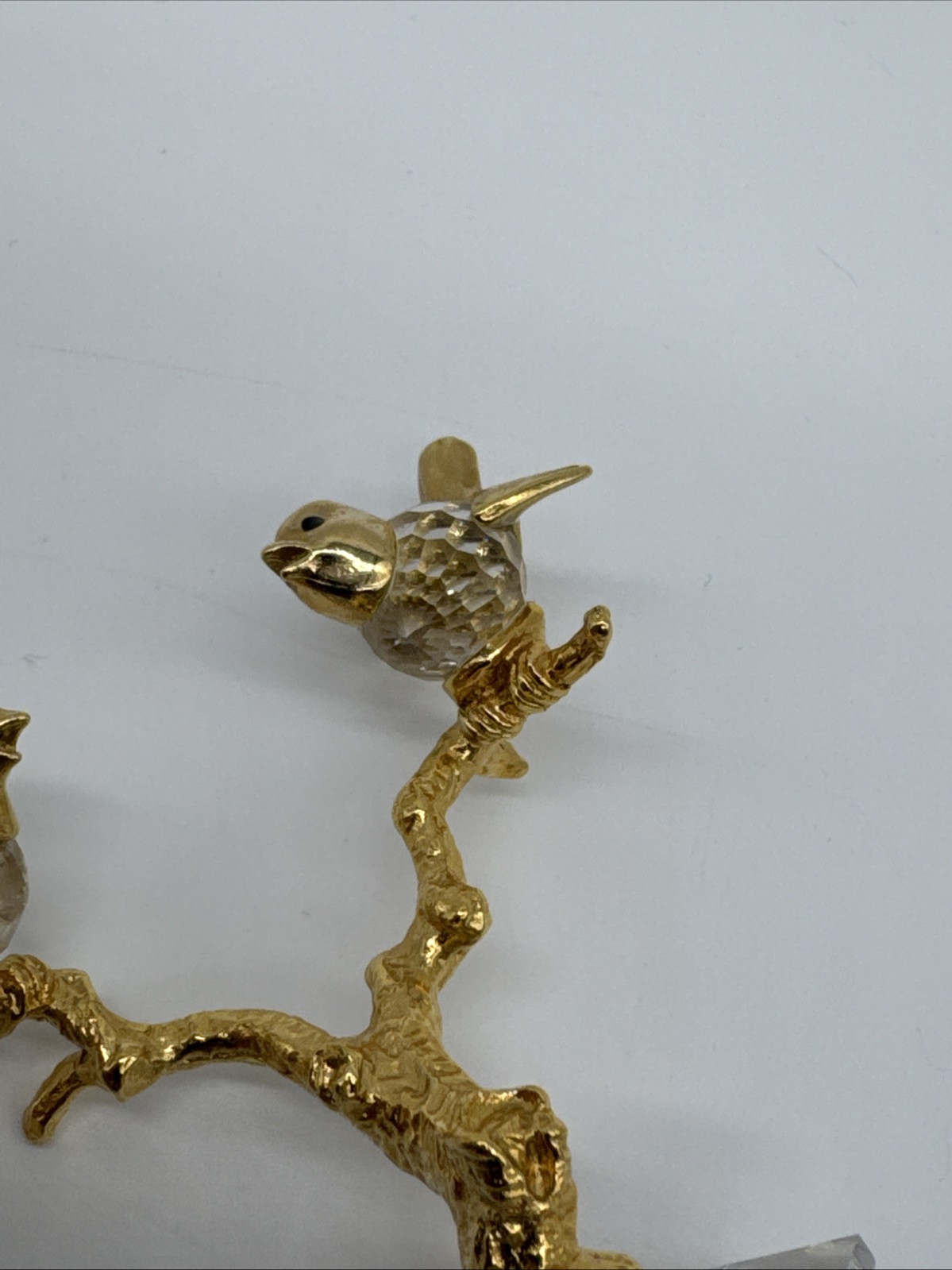 Swarovski Style Crystal Trimlite & Gold Love Birds On A Tree Figurine Vintage