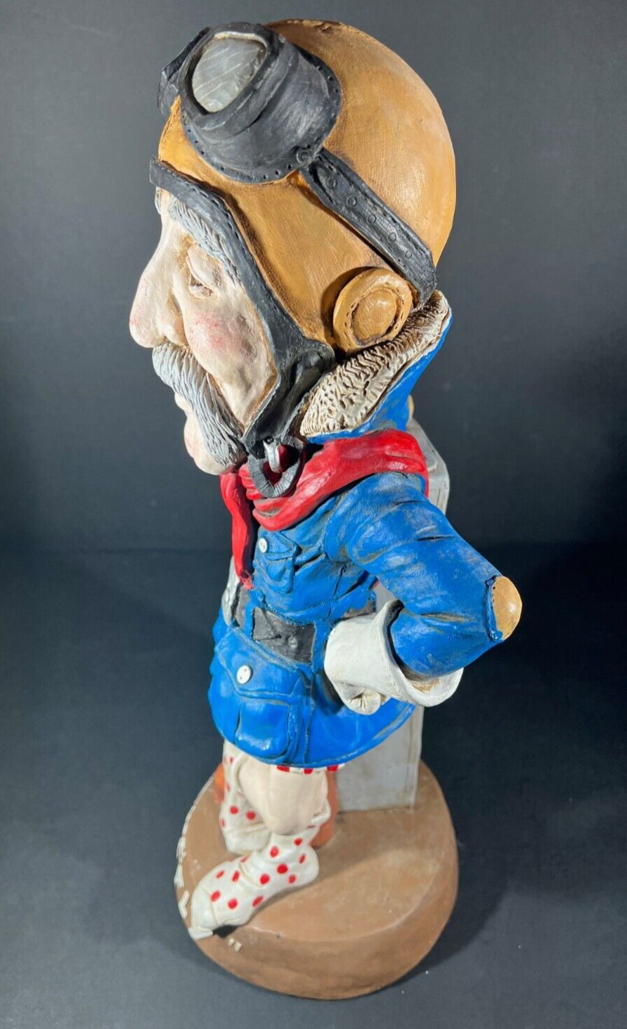 ” WHY YES! I FLY” Vintage Plaster Aviator Man Ceramic Statue Figure