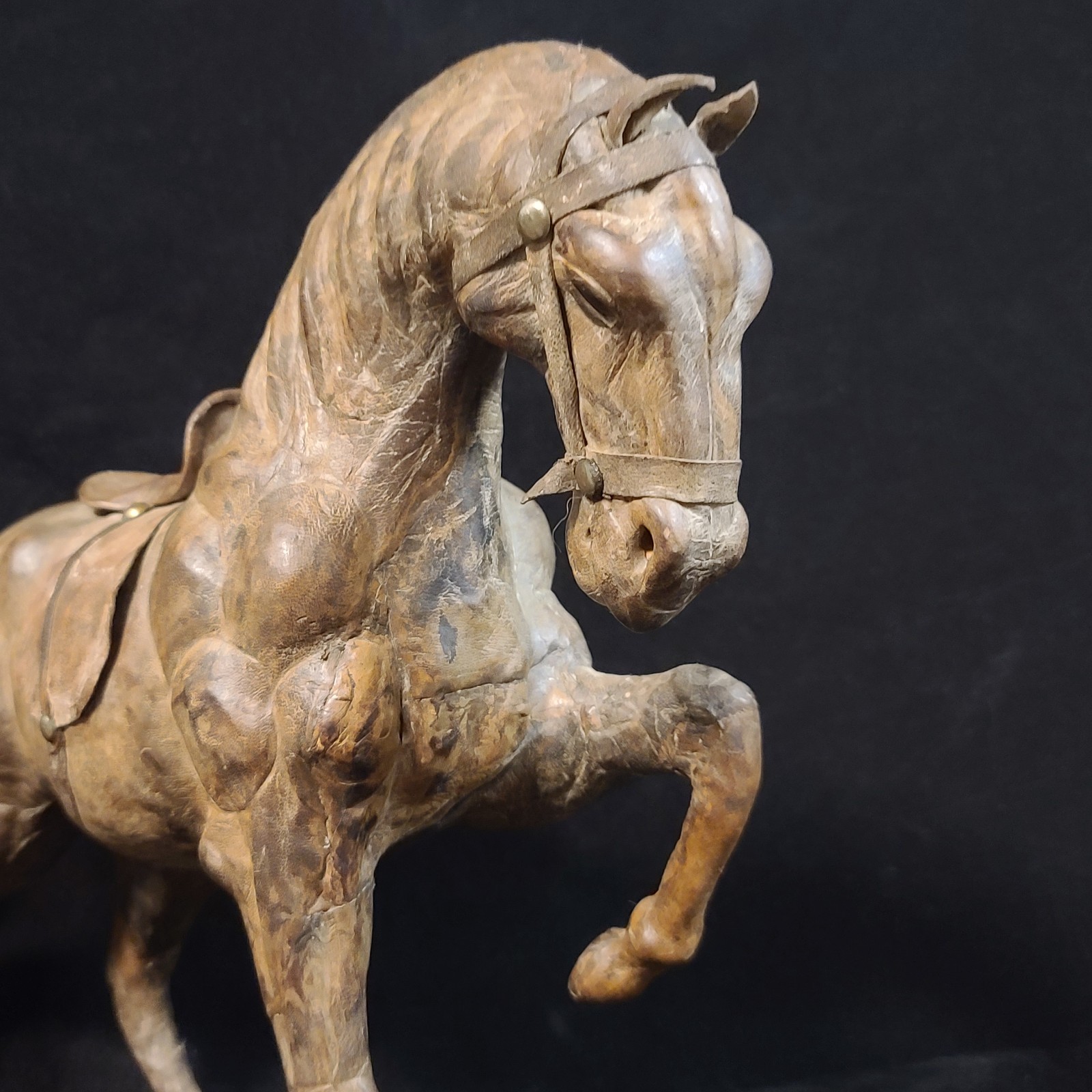 Lot Of 2 Large Leather Wrapped Horses Statues Equestrian