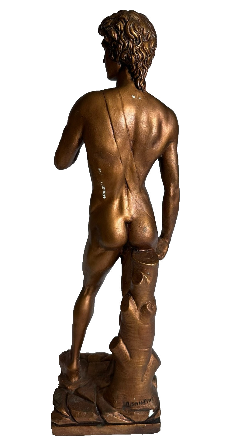 VTG A Santini Italy David Statue 16″ Bronze Tone Michelangelo Sculpture Figure