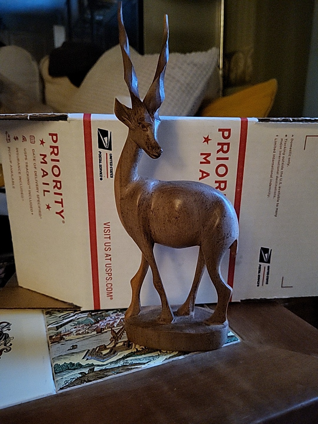 vintage, hand-carved wooden antelope or gazelle figurine, Ear Broken See Picture