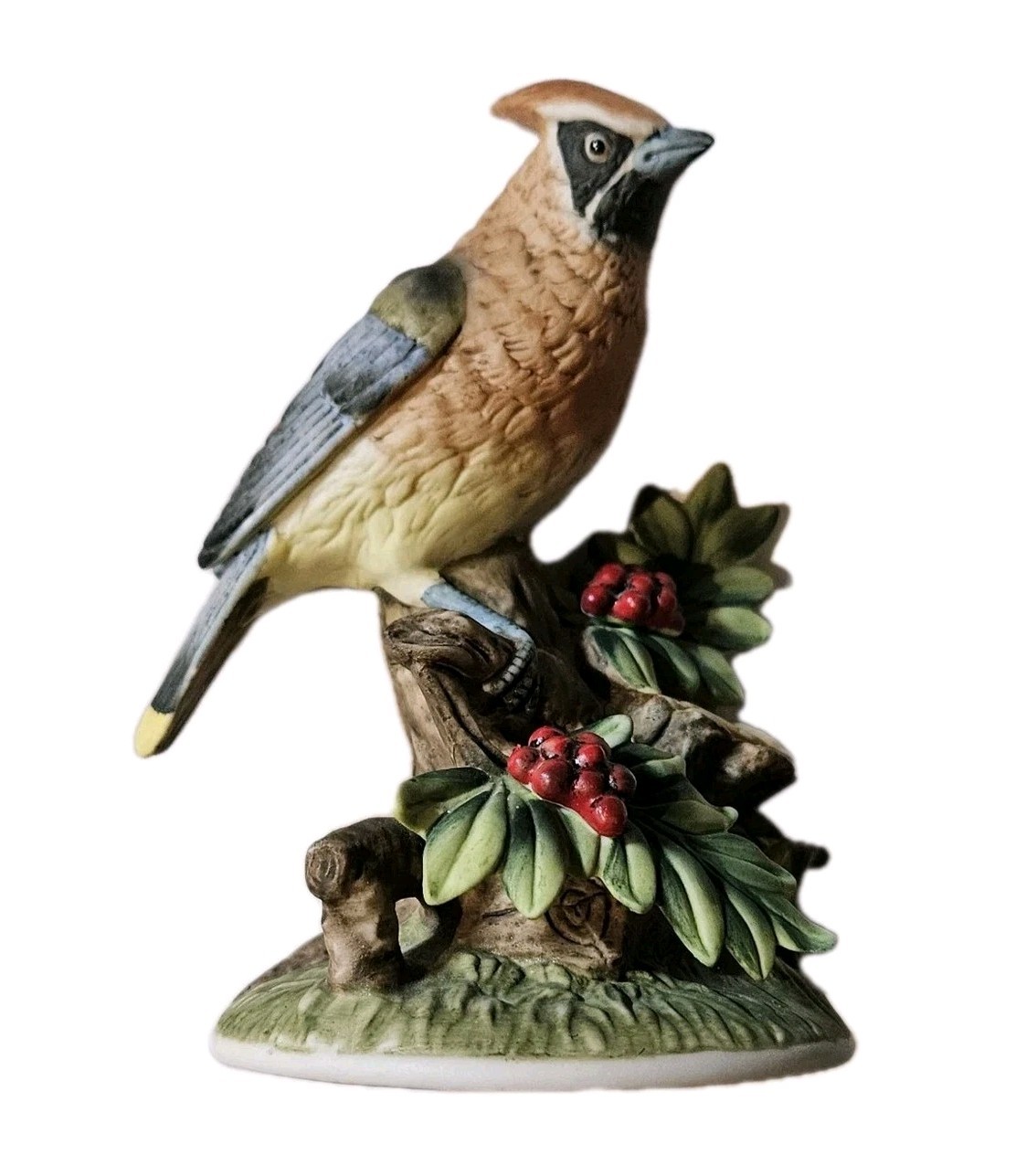 Vintage Angeline Originals cedar waxwing w/ red berries Porcelain Figurine 5.5″