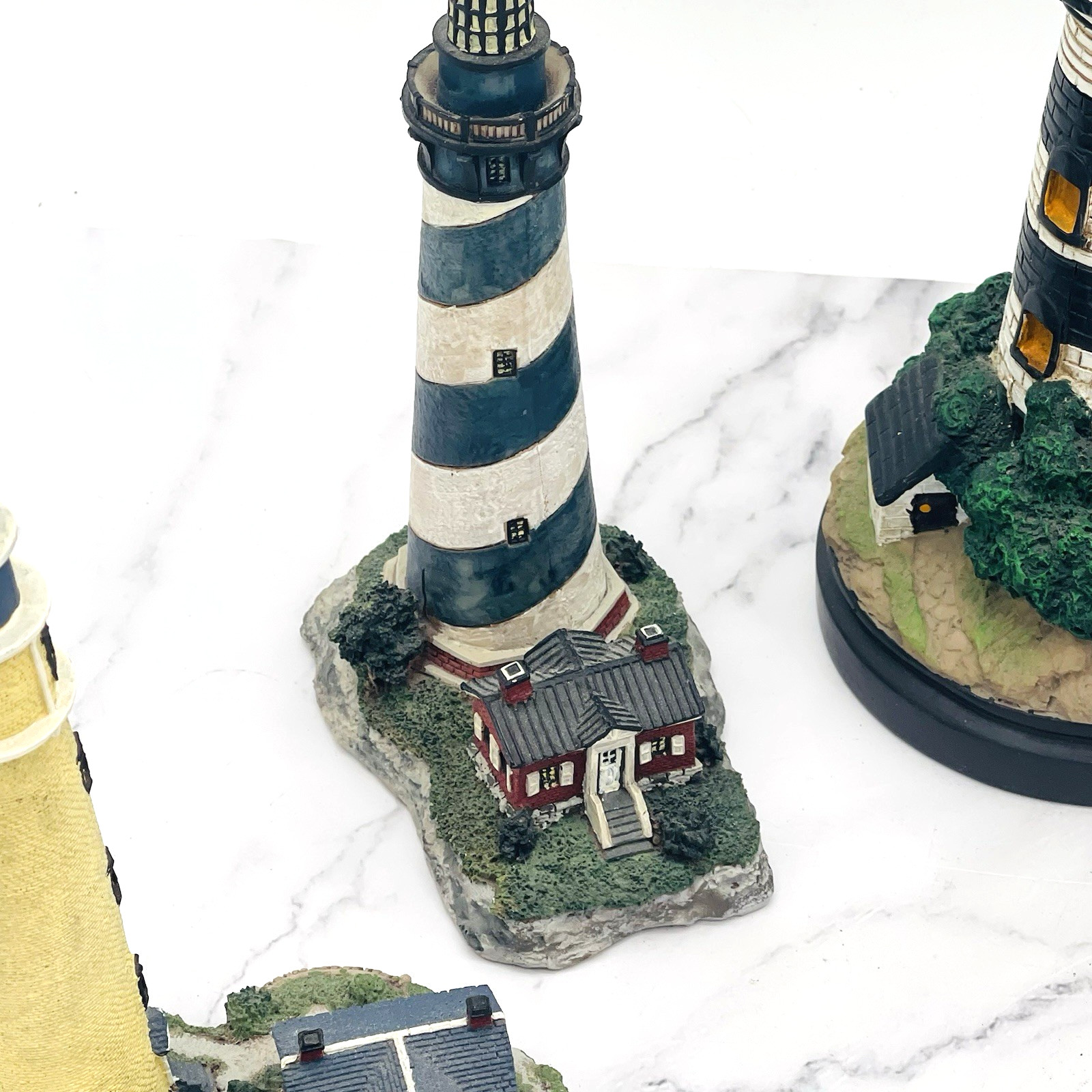 3 Resin Lighthouse Figurines Florida Virginia and Table Lamp Lot of 4