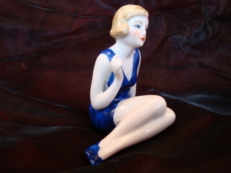 Art Deco-German Style Figurine Bathing Beauty Sexy Art Nouveau Style Porcelain
