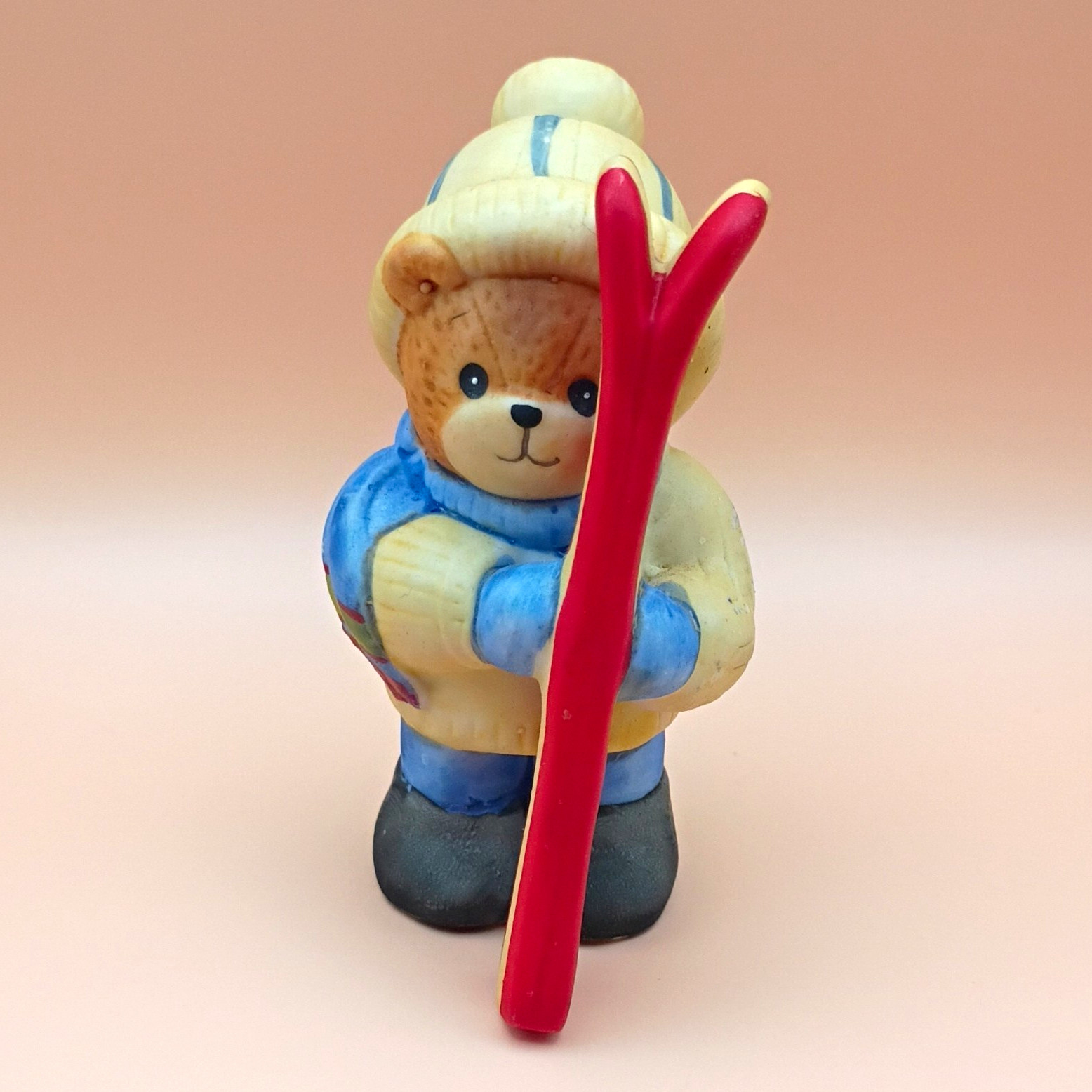 Enesco Lucy & Me Bear Skier Figurine Porcelain Painted Lucy Rigg 1989 3in