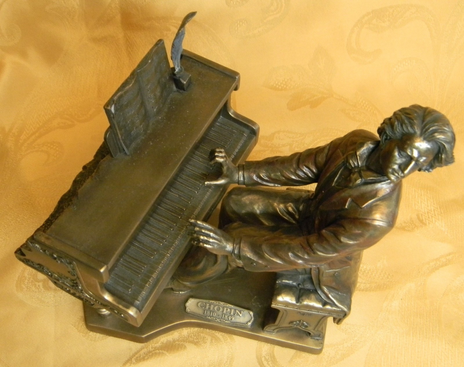Frederic Chopin Playing Piano Cold Cast Bronze Statue Figurine 8 3/4″ Tall