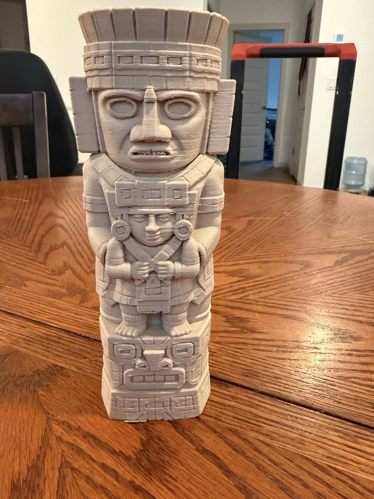 Gray Aztec Tribal Standing Figure Statue, 3d wood filament, Matte Finish, Carved