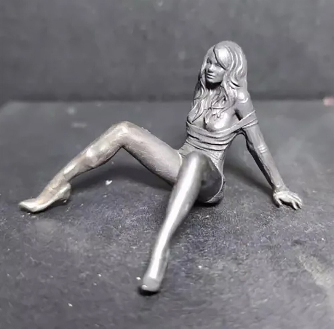 Solid Bronze Nude Stretch Legs Temptation Girl Collectable Art Antique Statue