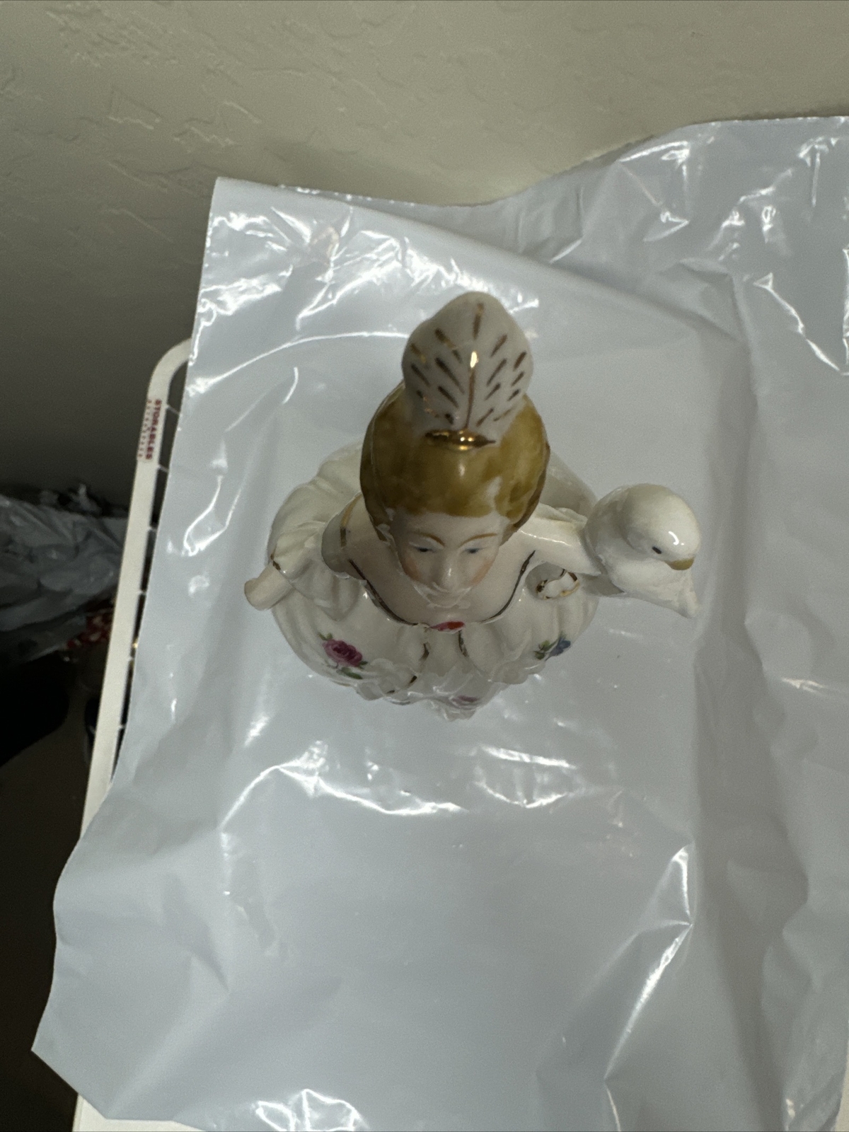 Porcelain Figurine, Victorian Lady with Bird, 7 1/4″ Japan