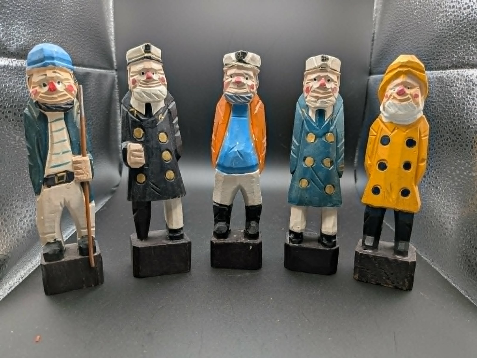 Vintage Hand Carved Wood Sea Captain Sailor Figures Set of 5 Nautical Decor