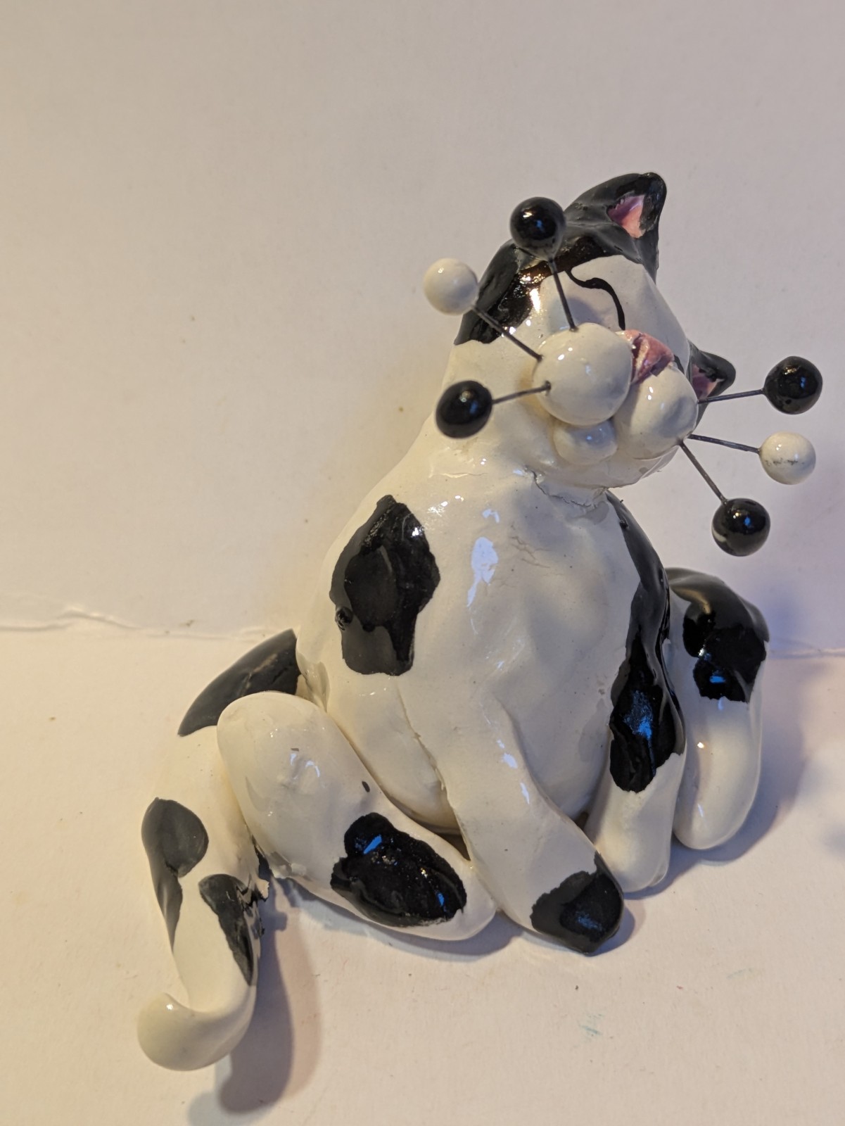 Curious Silly Black & White Cat Sasuke, WhimsiClay Original by Amy Lacombe