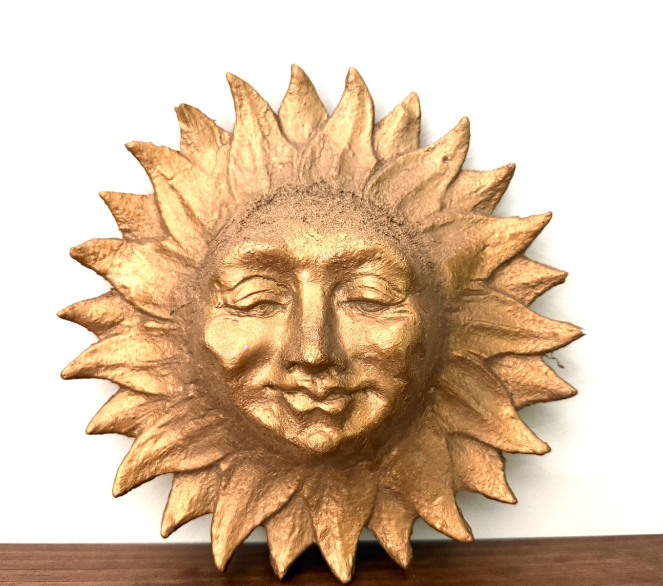 Hayes Parker Signed Stonecast Sun Face Antique Gold Wall Hanging 10″