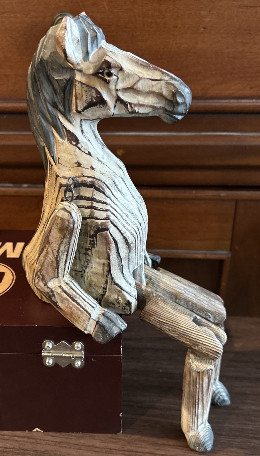 Vintage Folk Art Wooden Carved Horse Articulated Jointed Shelf Sitter 11.5″