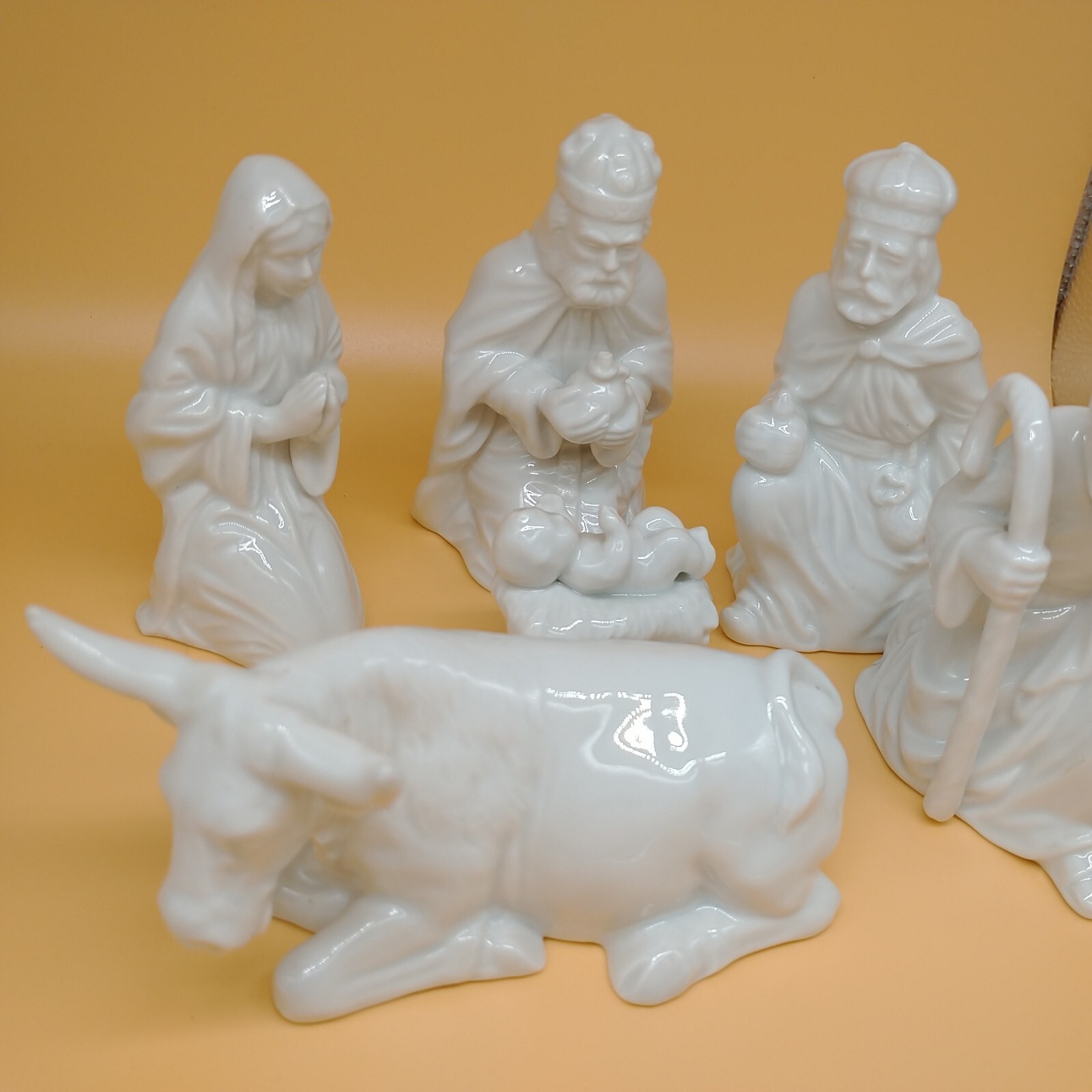 Nativity Set 1977 Fitz & Floyd Porcelain 6 pc Christmas Jesus Bethlehem VINTAGE